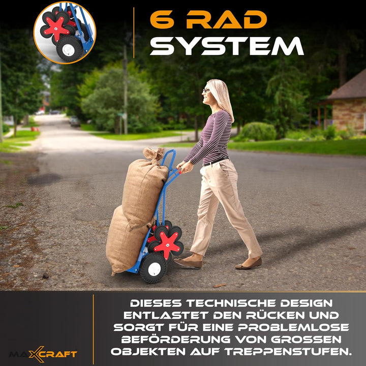 MAXCRAFT Sackkarre Treppenkarre bis 200 kg Treppensackkarre Transportkarre Treppensteiger - 12 Räder