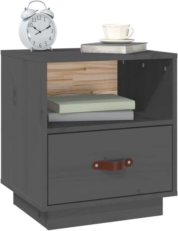 FIRBNUS Bedside Table Nachtkonsole Beistelltisch mit Stauraum Night Stand Nachttische 2er Set Grau 4