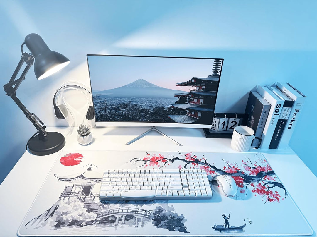 Mousepad Sakura-Muster,XXL Japanische Kunst Fuji Mauspad,Überdimensionales rutschfeste Gummimatten G
