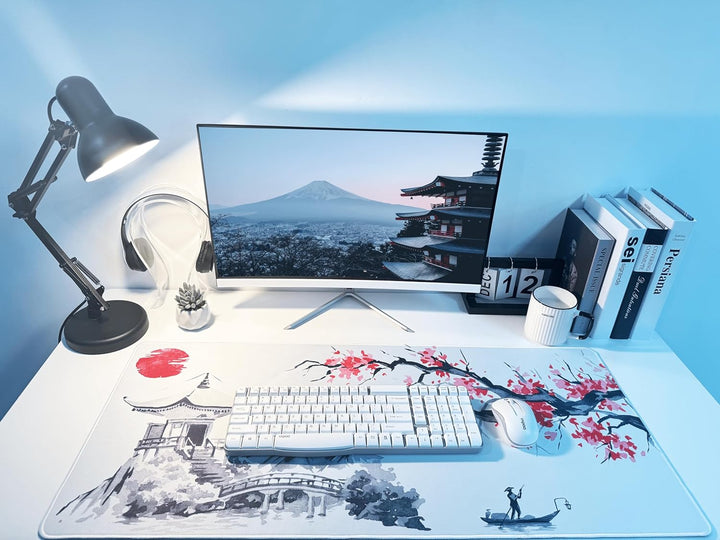Mousepad Sakura-Muster,XXL Japanische Kunst Fuji Mauspad,Überdimensionales rutschfeste Gummimatten G