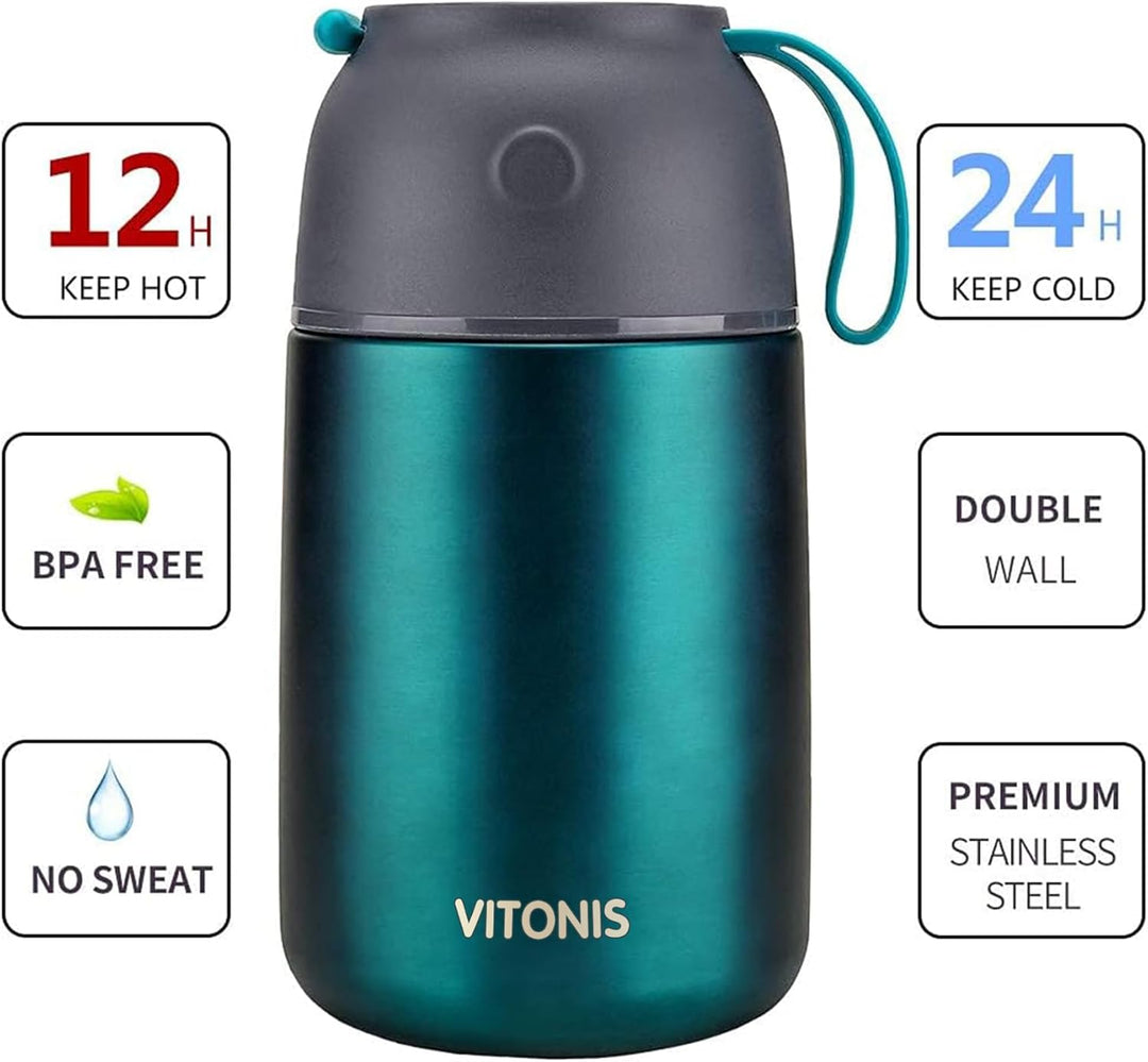 VITONIS Thermobehälter für Essen 500ml Edelstahl Isolierbehälter Gefäss für warme Speissen, Essen, S