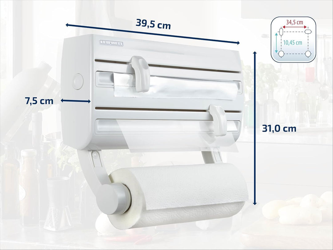 Leifheit Wandrollenhalter Parat F2 ComfortLine-Serie für insgesamt 3 Rollen, Folienschneider mit Abs
