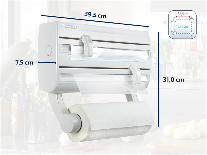 Leifheit Wandrollenhalter Parat F2 ComfortLine-Serie für insgesamt 3 Rollen, Folienschneider mit Abs