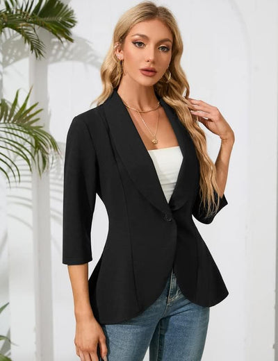 Clearlove Business Jersey Blazer Damen Elegant Sportlich Taillierter Blazer 3/4 Ärmel Damen Gehrock