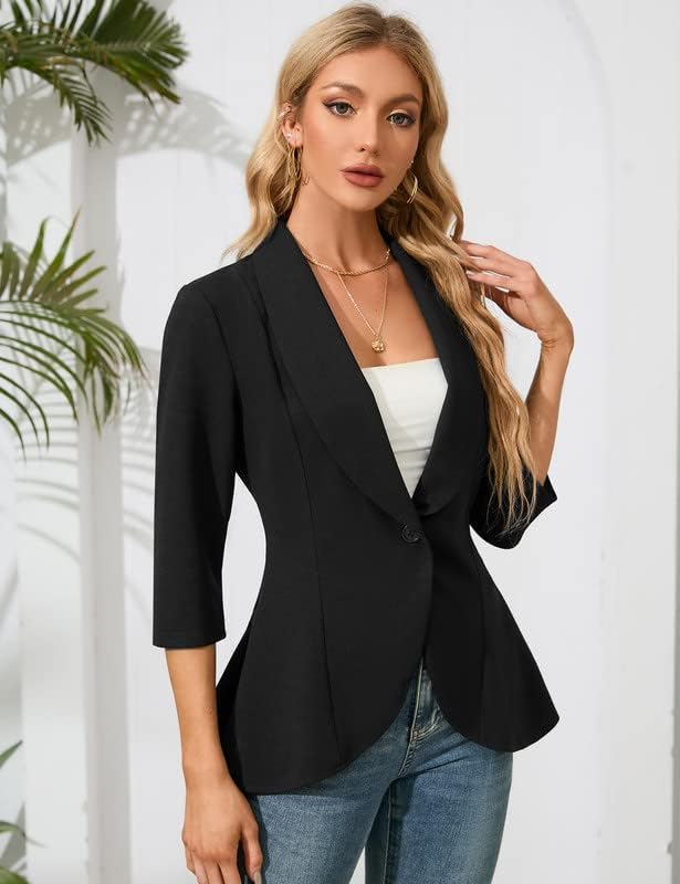 Clearlove Business Jersey Blazer Damen Elegant Sportlich Taillierter Blazer 3/4 Ärmel Damen Gehrock