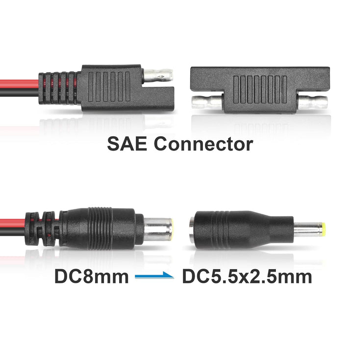 RIIEYOCA DC 8 mm Stecker auf SAE Stecker Adapter 14 AWG Kabel, mit SAE Polaritätsumkehrung und DC 5,