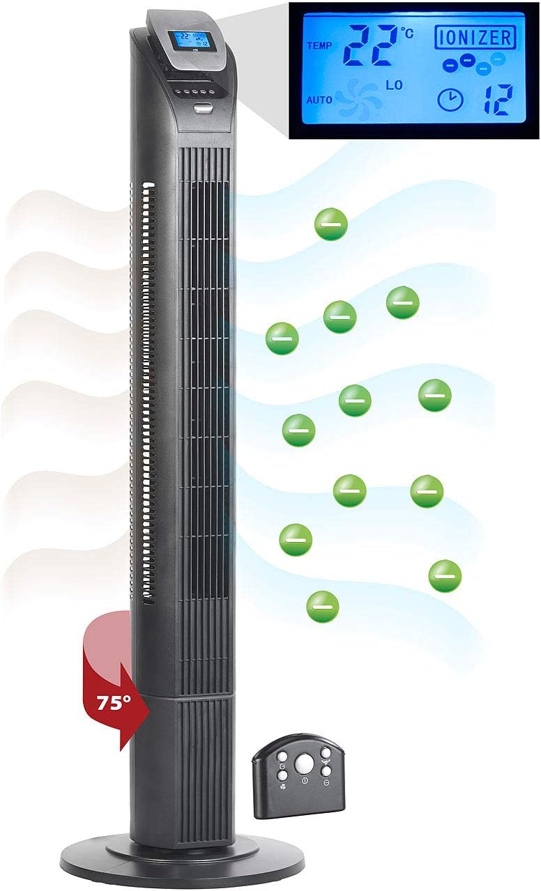 Sichler Haushaltsgeräte Turmventilator leise: 3-stufiger Design-Turmventilator mit Ionisator, 75°-Os