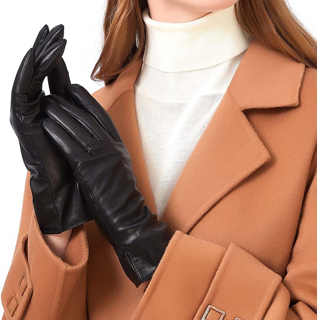 ZLUXURQ Damen Leder Handschuhe echtes Lammleder und mit Kaschmir Wolle gefütterte warme Winter Hands