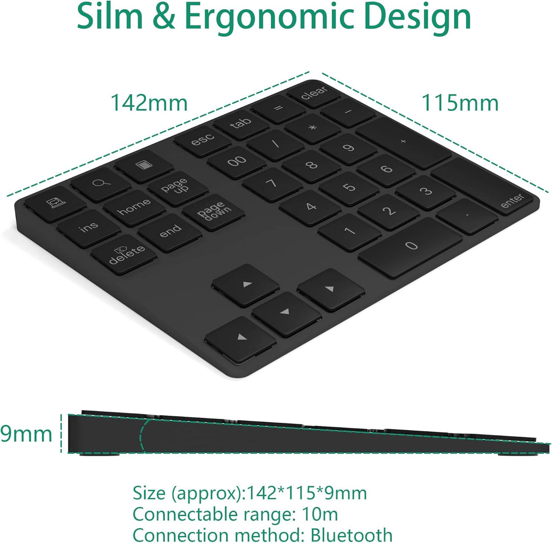 Bluetooth Ziffernblock 34-Tasten kabellos Bluetooth Numpad wiederaufladbar Tastatur Numerische Tasta