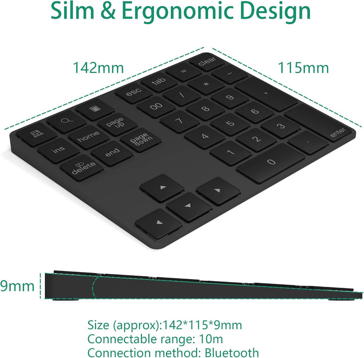 Bluetooth Ziffernblock 34-Tasten kabellos Bluetooth Numpad wiederaufladbar Tastatur Numerische Tasta