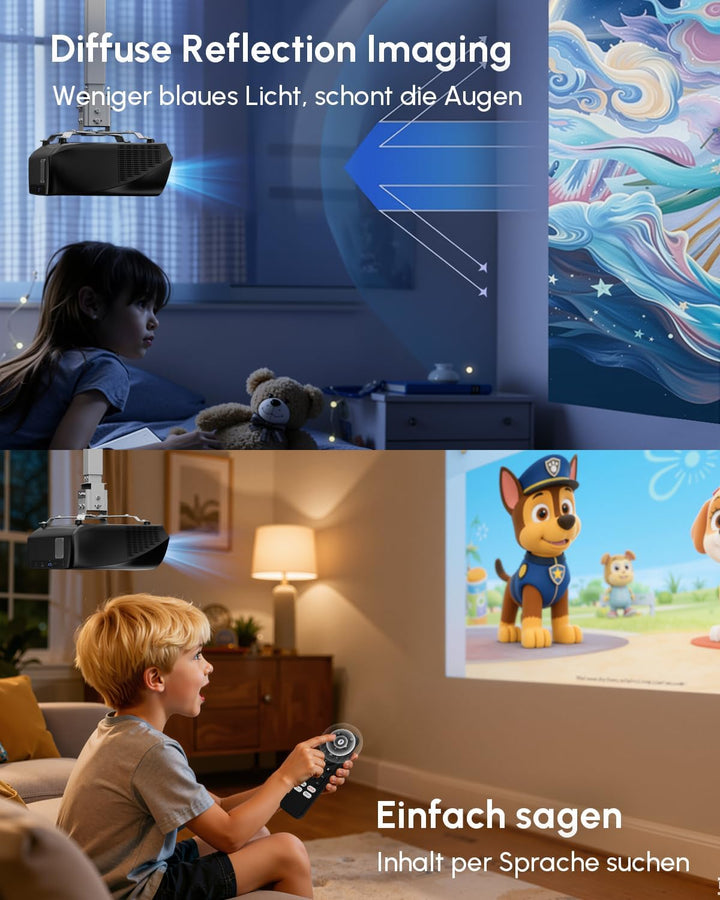 4K Heimkino Beamer mit HDMI ARC Smart OS, 2200ANSI Tageslich Ultra HD Smart Projektor für Schlafzimm