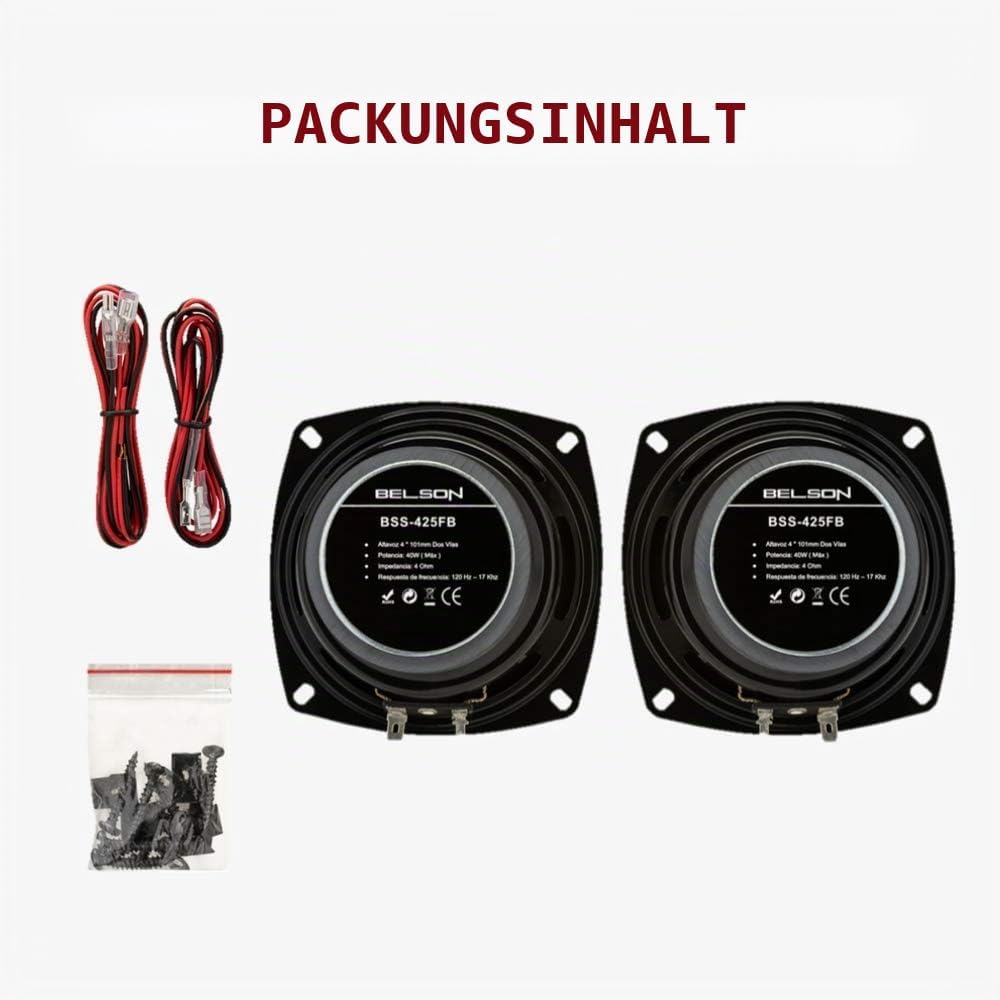 Belson BSS-425FB Lautsprecher-Set, Koaxial-Lautsprecher, 10 cm (4 Zoll), 2-Wege, 80 W, Schwarz