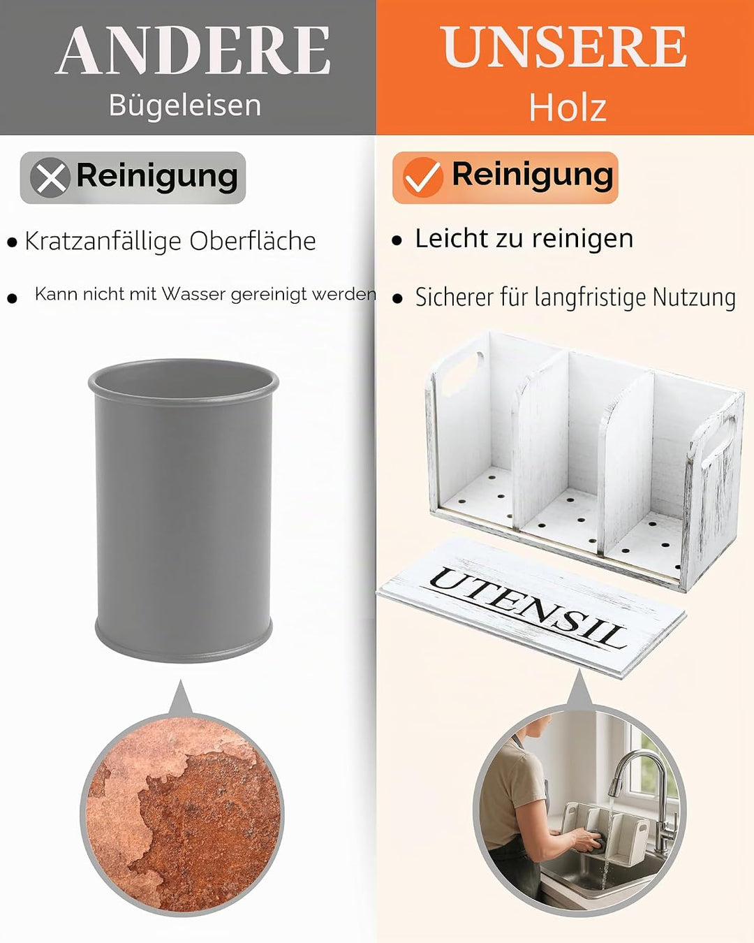 Küchenutensilienhalter, rustikal, gross, Holz, Küchenutensilien, Aufbewahrung von Kochutensilien, We