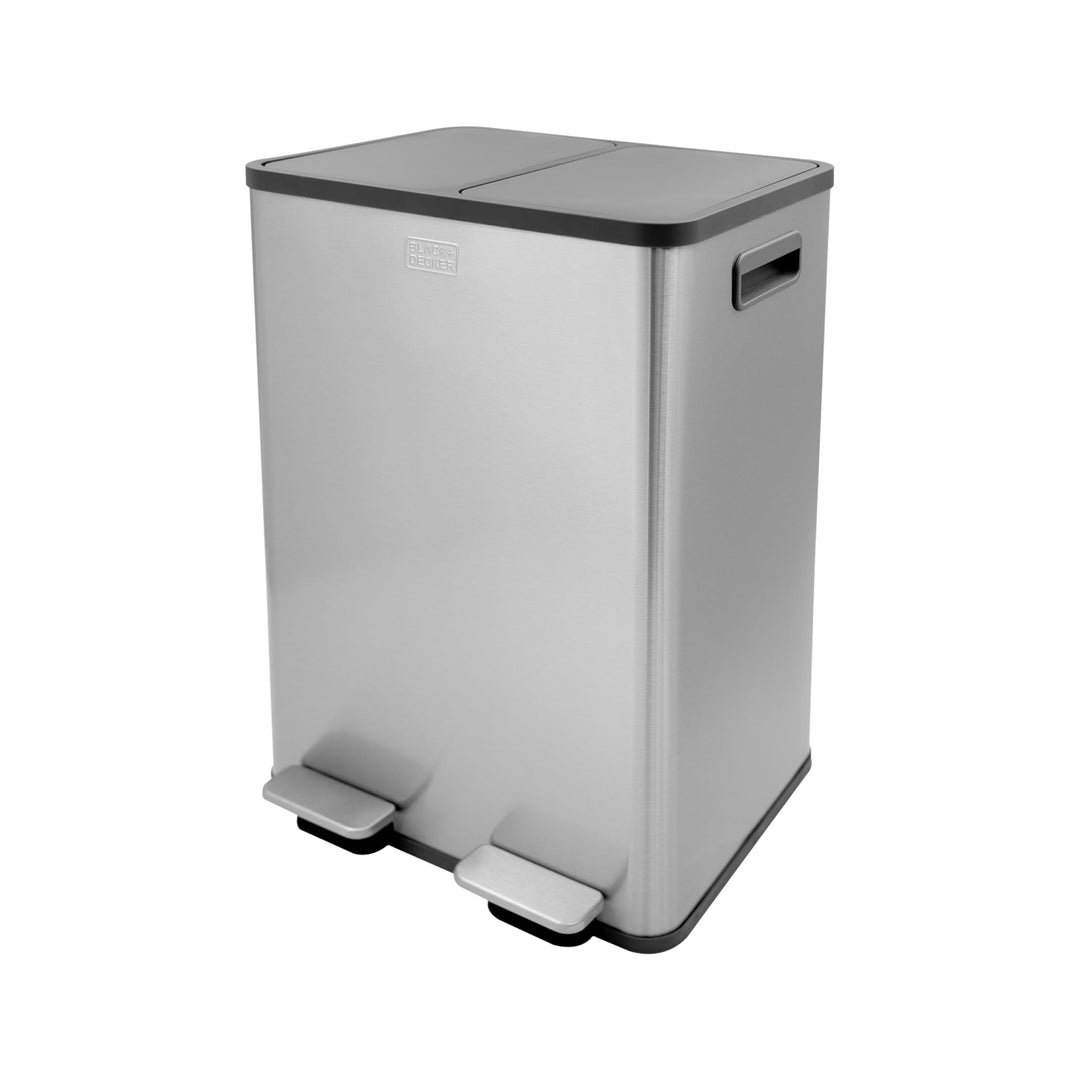 BLACK+DECKER BXBN0003GB 40L Duale Recyclingtonne mit Absenkautomatik, aus Edelstahl, 60 x 39,5 x 34