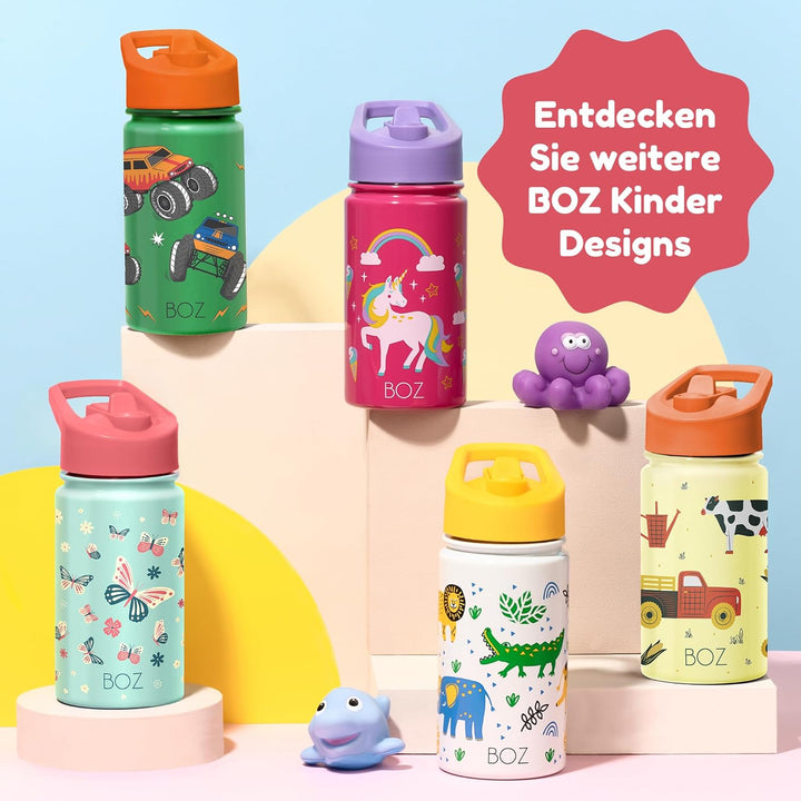BOZ Trinkflasche mit Strohhalm Kinder, Doppelwandig Vakuumisolierte Edelstahl Kindertrinkflaschen fü