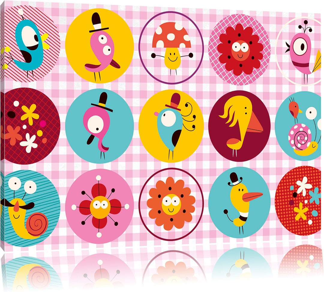 Pixxprint Lustige Tiere und Pflanzen als Leinwandbild/Grösse: 100x70 cm/Wandbild/Kunstdruck/fertig b