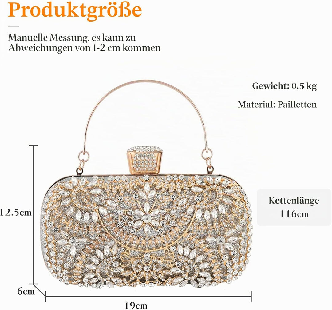 CORIOS Abendtasche Damen Diamant Clutch Bag Kette Shiny Strass Handtasche Klein Tasche Schultertasch