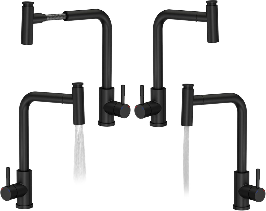 VBChome Set Spülbecken mit Armatur 60 x 50 cm Schwarz Spülmittelspender Siphon Matte Planke Granit S