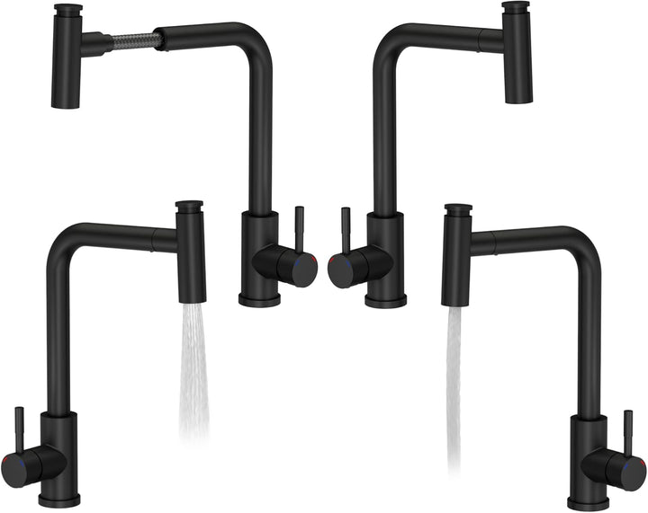 VBChome Set Spülbecken mit Armatur 60 x 50 cm Schwarz Spülmittelspender Siphon Matte Planke Granit S
