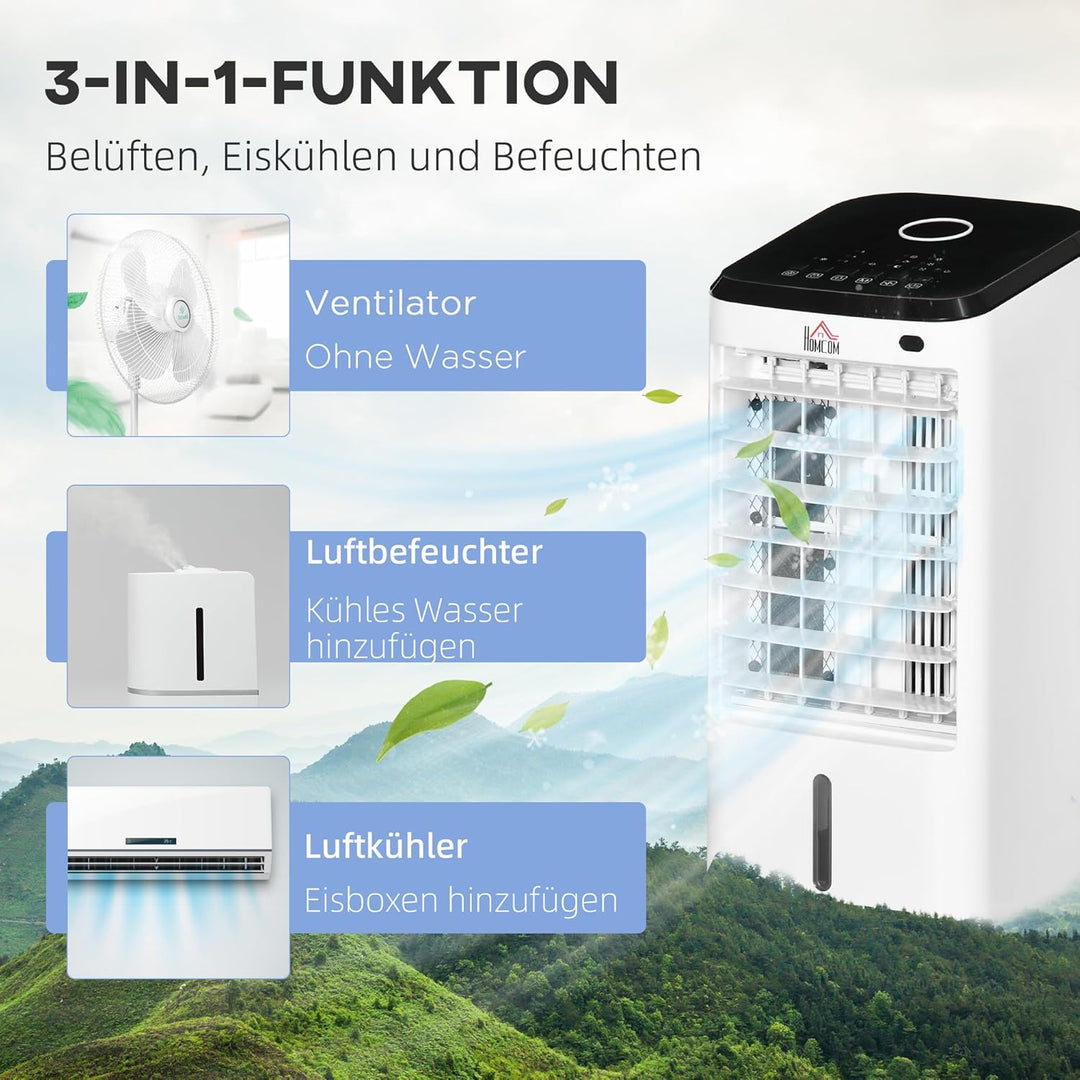HOMCOM 3 in 1 Mobile Luftkühler mit Wasserkühlung und Luftbefeuchtung 3,5L Wassertank 60°oszillieren