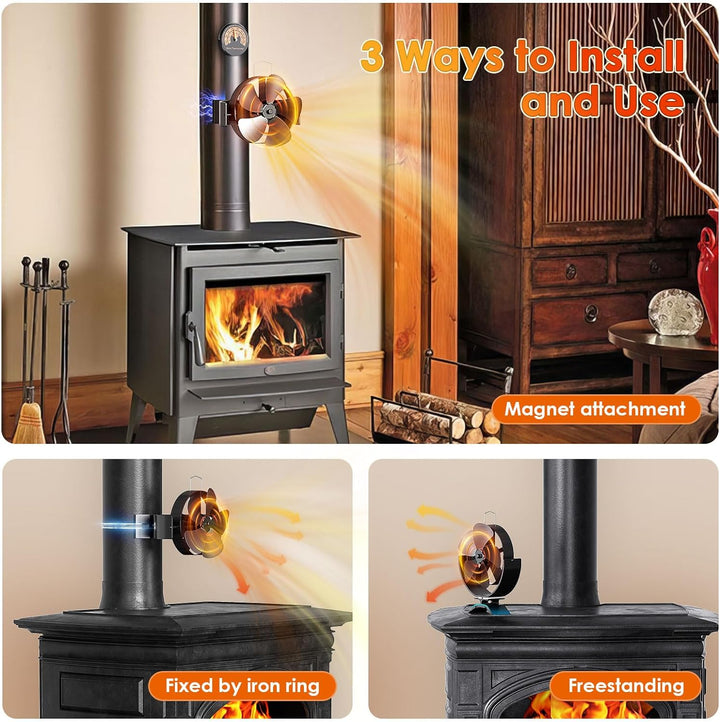 Yontwe Kaminventilator 3 IN 1 Magnetisch 180° Rotation 5 Klingen Leiser Kamin Ventilator Ofenventila