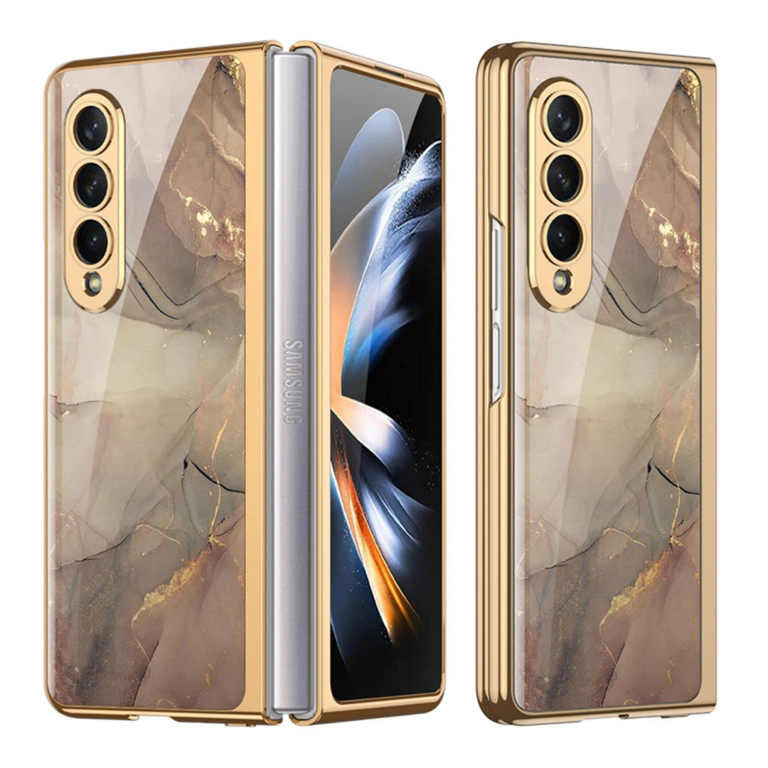COQUE Galaxy Z Fold 4 5G Hülle,ultradünnes 9H Glas glänzend lackierte Handyhülle,Faltbare Handyhülle