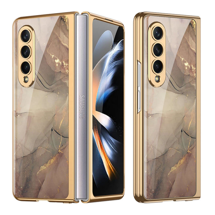 COQUE Galaxy Z Fold 4 5G Hülle,ultradünnes 9H Glas glänzend lackierte Handyhülle,Faltbare Handyhülle
