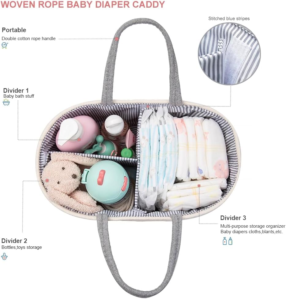 YeaYee Baby Windel Caddy Organizer，Multifunktionale Aufbewahrungsbox für Windeln， mit wechselbaren F