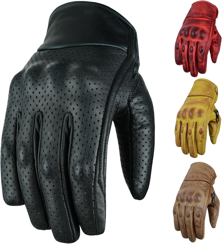 BOSMOTO Sportlich Motorrad Lederhandschuhen, Chopper Leder Handschuhe - ROT, L