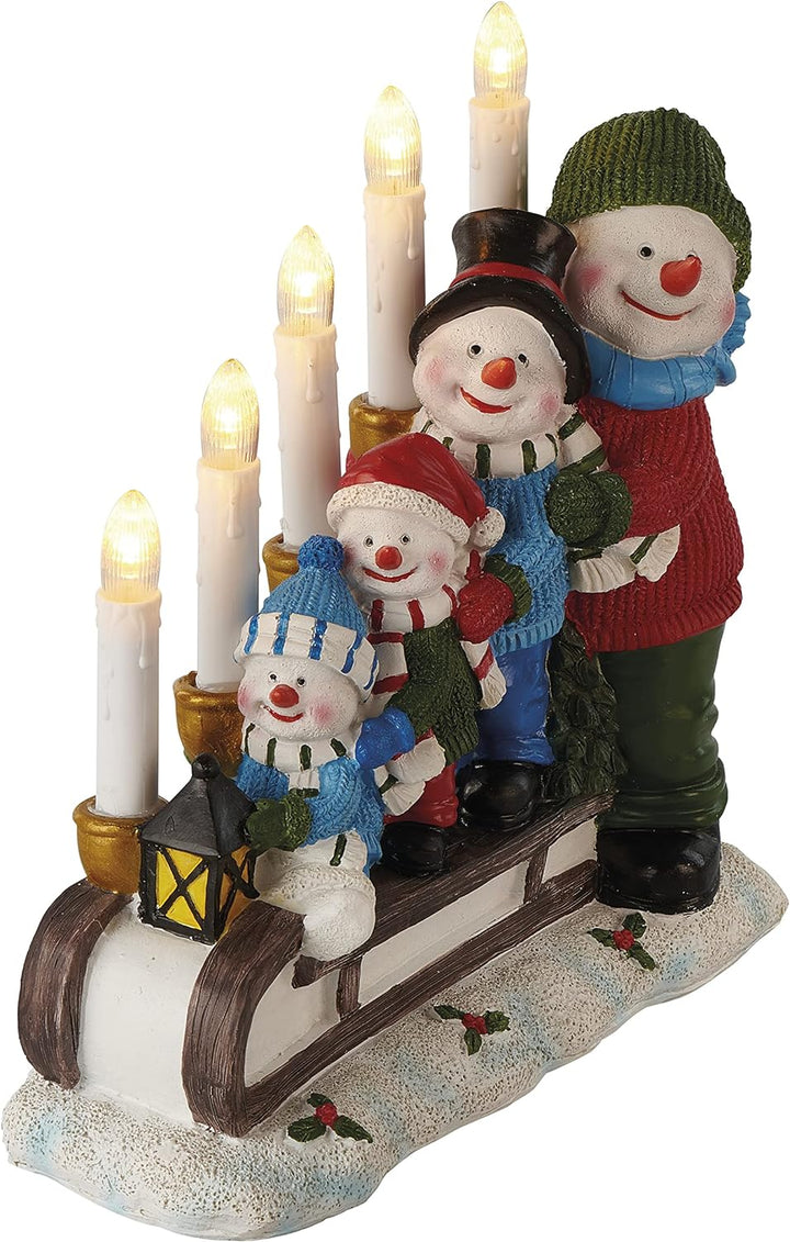 EMOS dekorativer LED-Kerzenhalter mit Schneemännern, warmweisse Farbtemperatur, 5 LED-Kerzen mit bun