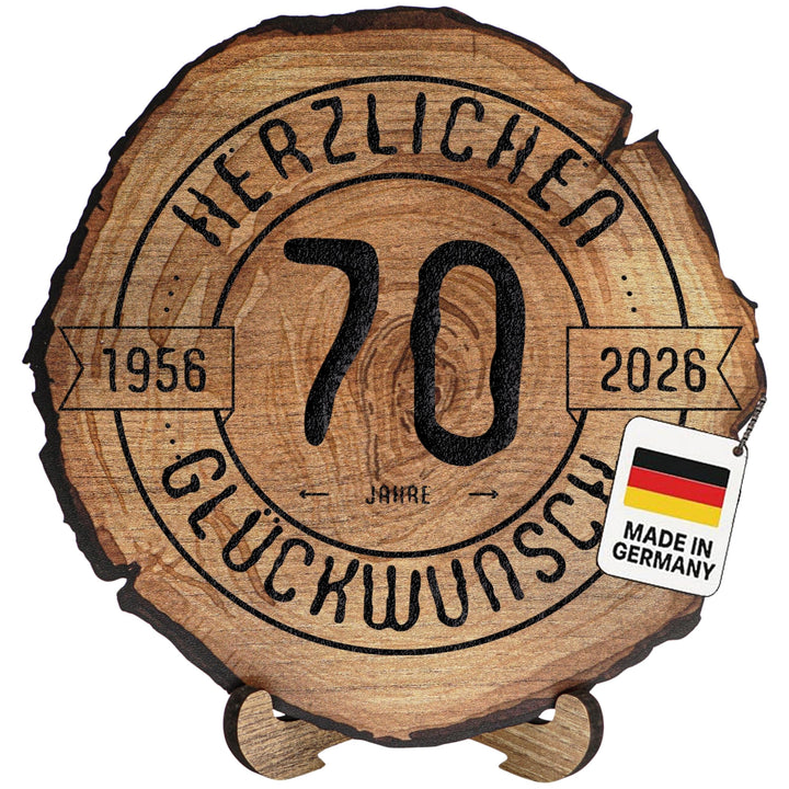 Baumscheibe mit Gravur für 70. Geburtstag – Geburtstags Geschenk aus Holz – Hochwertige Holz Geschen