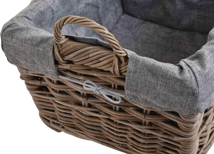 Rattan Kaminholzkorb Flechtkorb mit Inlett Holzkorb Kaminkorb stabil Korb für Holz (klein, Grau Natu
