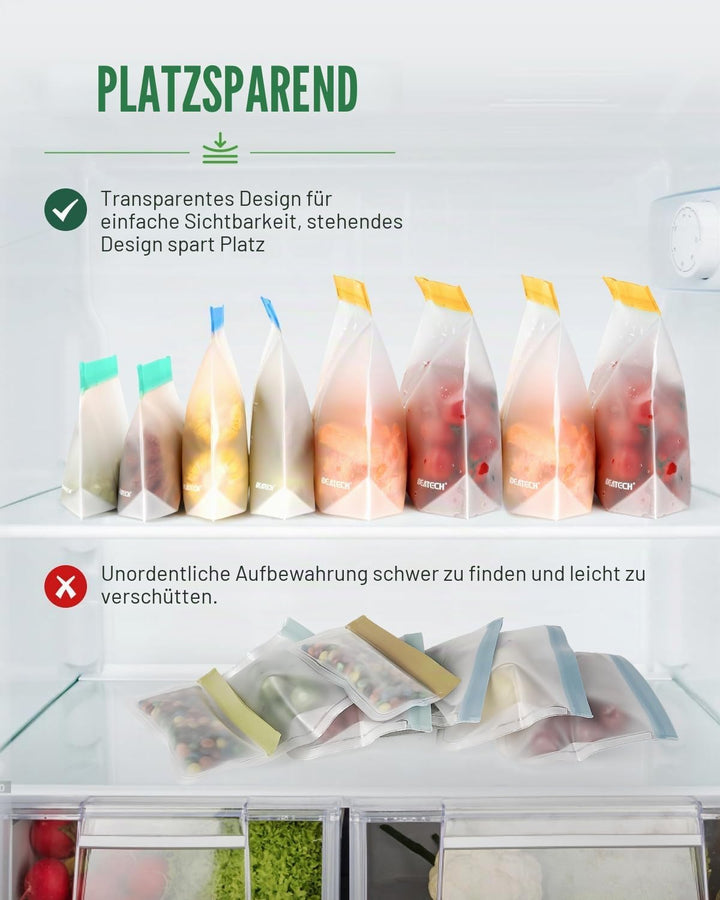 IDEATECH 9 Stück Gefrierbeutel Wiederverwendbar mit Stehendes Boden-Design, Silikonbeutel für Lebens
