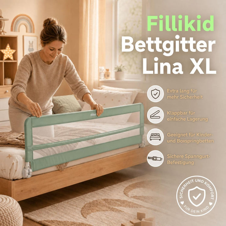 Fillikid Bettgitter Lina XL 180 x 50 cm Exklusiv | Rausfallschutz für Kinderbett & Boxspringbett | K