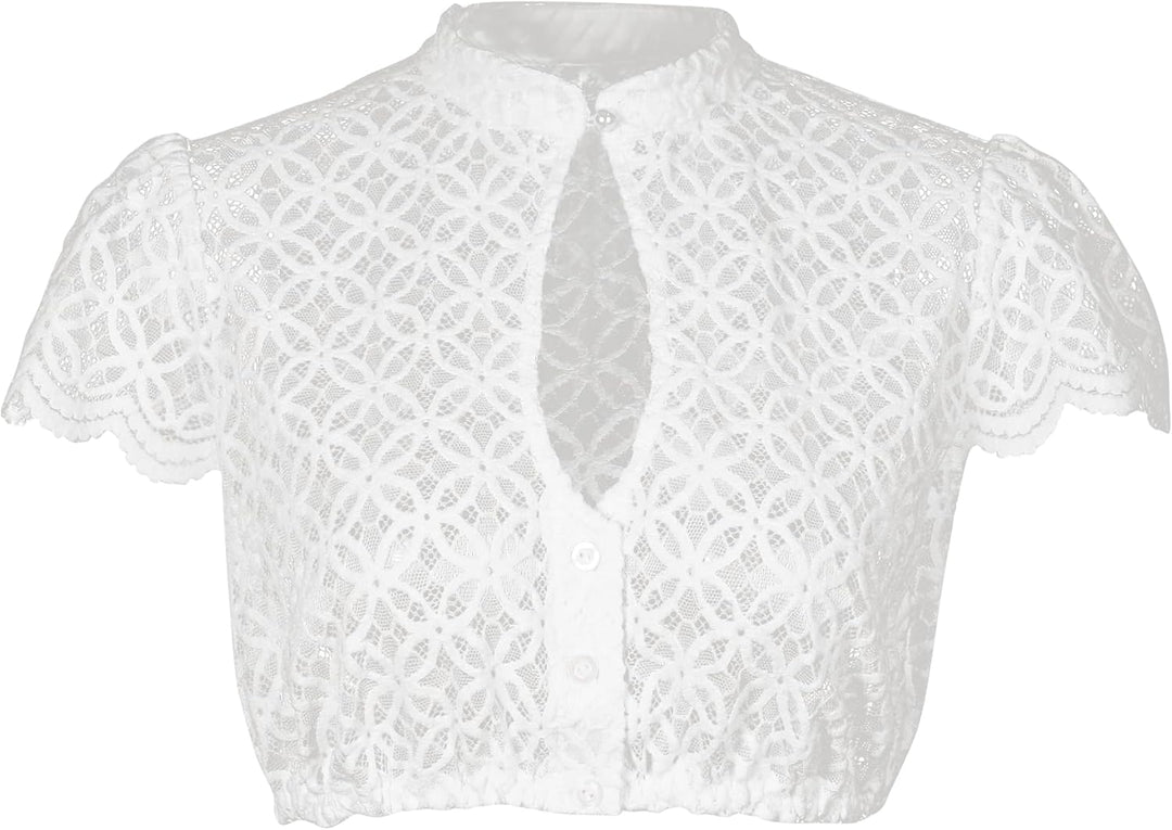 Dirndlparty Dirndlbluse Damen Schlicht, Kurzarm Dirndl Bluse Creme Spitze Trachtenbluse Oktoberfest