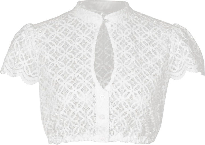 Dirndlparty Dirndlbluse Damen Schlicht, Kurzarm Dirndl Bluse Creme Spitze Trachtenbluse Oktoberfest