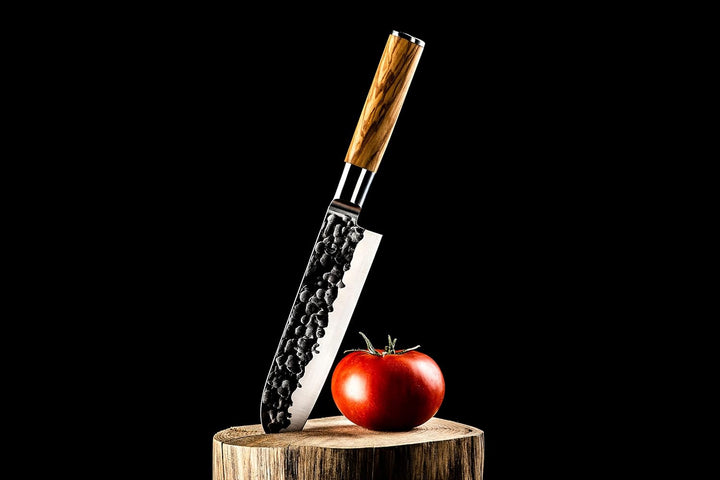 Forged Olive Santokumesser 18cm, handgefertigt, in Holzkiste