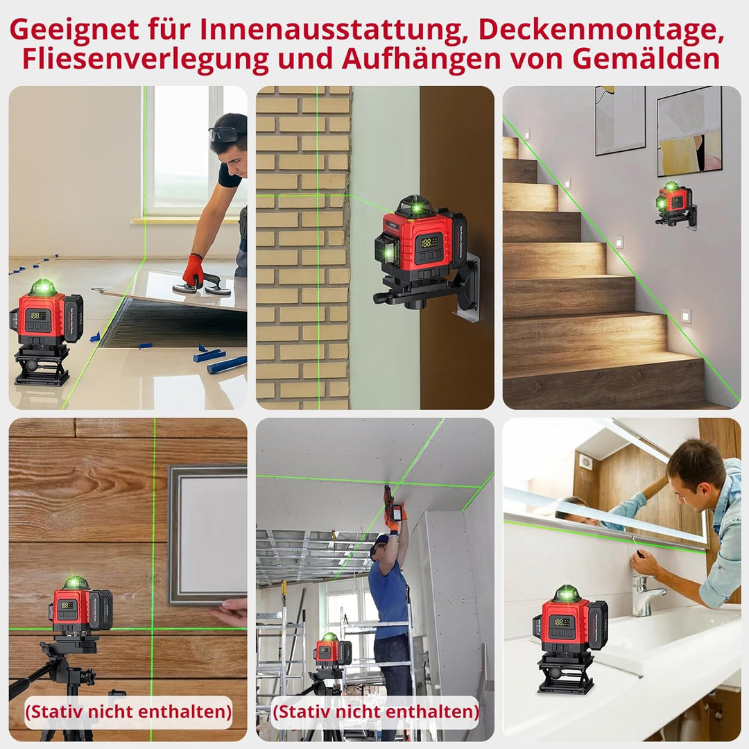 XUNTOP Laser Wasserwaage Selbstnivellierend Kreuzlinienlaser Grüner Selbstnivellierend 16 Linienlase