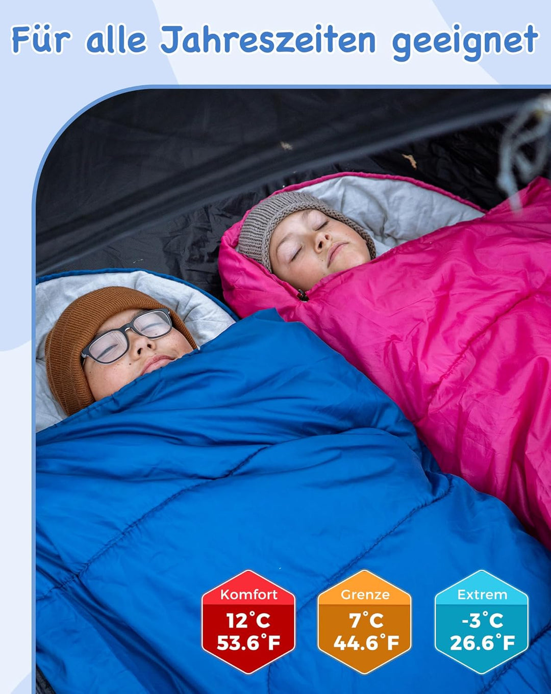 KingCamp Kinderschlafsack 3 Jahreszeiten Deckenschlafsack für Kinder 100-140cm Leicht Warm für Campi