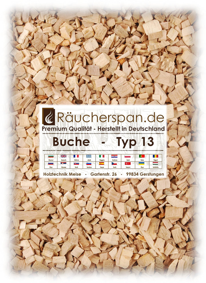 Premium Räucherchips Buche Typ 13 grob 6-12mm für Barbecue und Heissräuchern, 15kg 15kg Buche - Typ