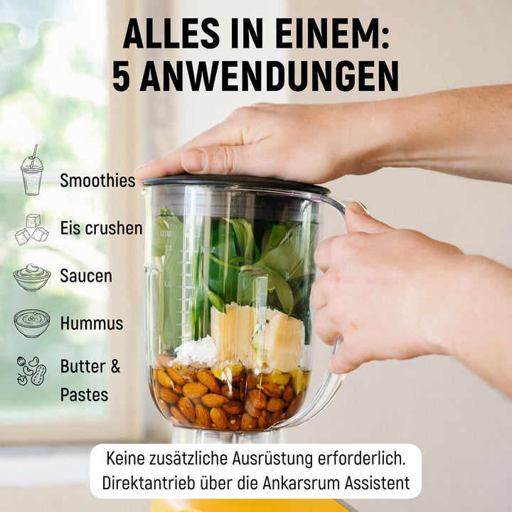 Ankarsrum Mixer + Stössel, BPA-freier 1,5 Liter Tritan Behälter | für Smoothies, Shakes, Suppen &amp; Ei