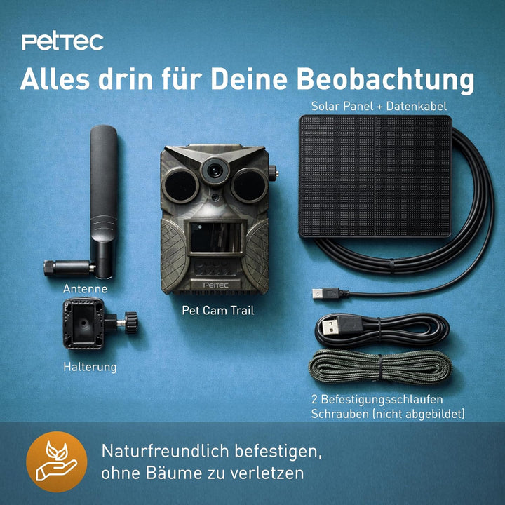 PetTec - PetCam Trail 4G Wildtierkamera mit Solar Panel und mit Nachtsicht & Bewegungsmelder - Ausse