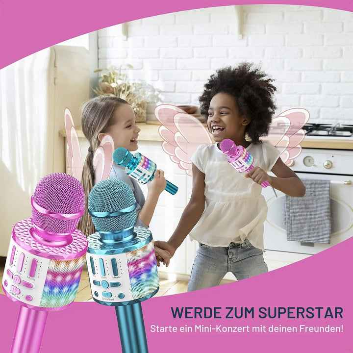 Karaoke Mikrofon, LED Drahtloses Bluetooth Mikrofon zum Singen mit Lautsprecher, Karaoke Spielzeug K