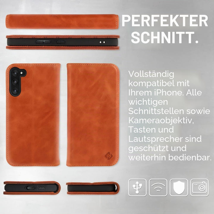 NALIA Echt-Leder Flip-Case kompatibel mit Samsung Galaxy S23 Plus Hülle, 360 Grad Bookcase, RFID-Sch