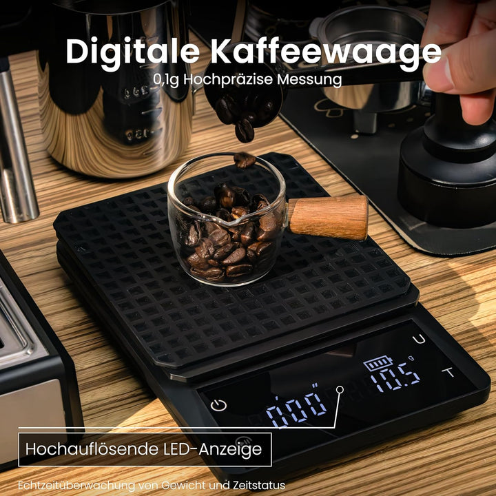 bemece Wiederaufladbare Digital kaffeewaage, Barista Waage 0,1 g, Wasserdichte Espressowaage mit Gro