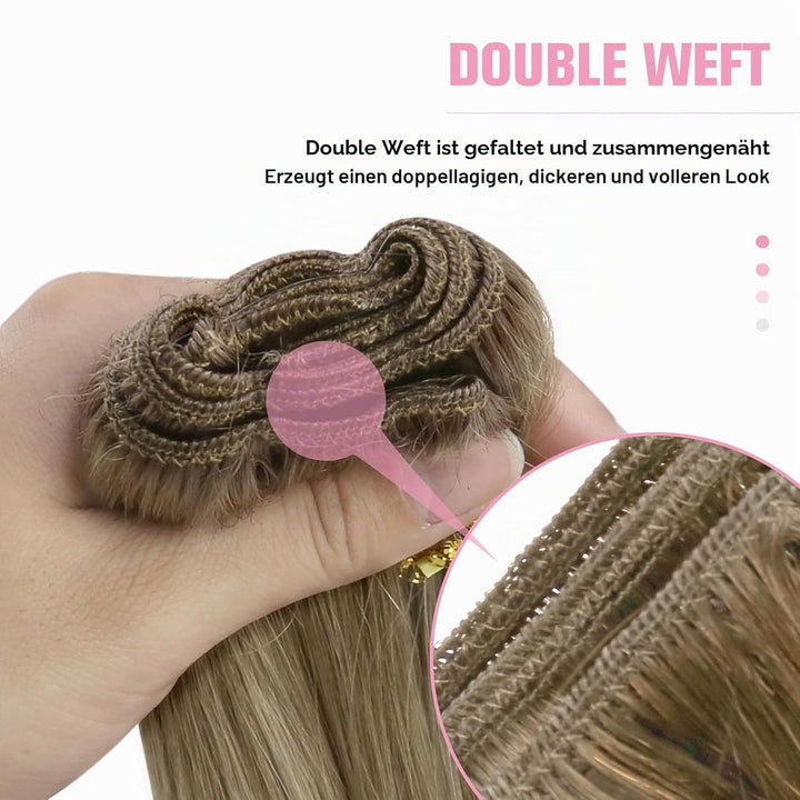 YoungSee Echthaar Tressen zum Einnahen Ombre Tressen Echthaar Braun Ombre Blond Weft Extensions Echt