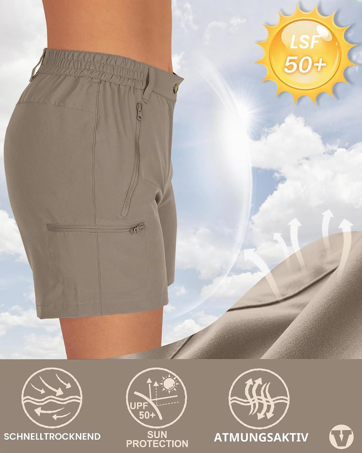 Outdoor Ventures Kurze Hose Damen UPF50+ UV Schutz Wander Shorts Sommer Leicht Trekking Shorts Stret