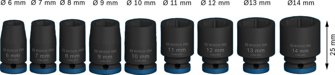 Bosch 9x PRO Impact Steckschlüsseleinsatz-Set (31 x 28 mm, Professional Zubehör Bohrer und Schrauber