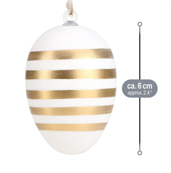 com-four® 18x Ostereier zum Aufhängen - Ostereier mit Muster weiss/goldfarben - Hängedeko aus Kunsts