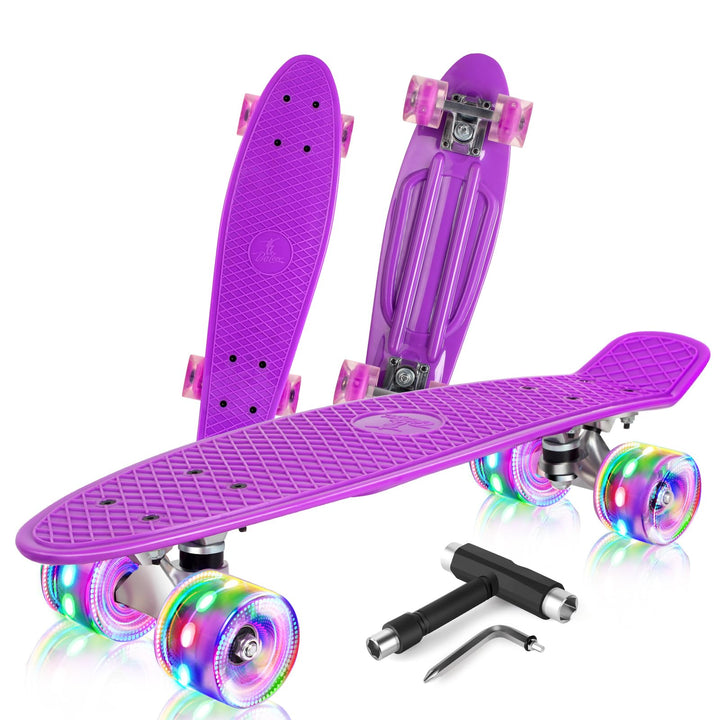 BELEEV Skateboard Komplette 22 Zoll Mini Cruiser Skateboard für Kinder Jugendliche Erwachsene, LED L